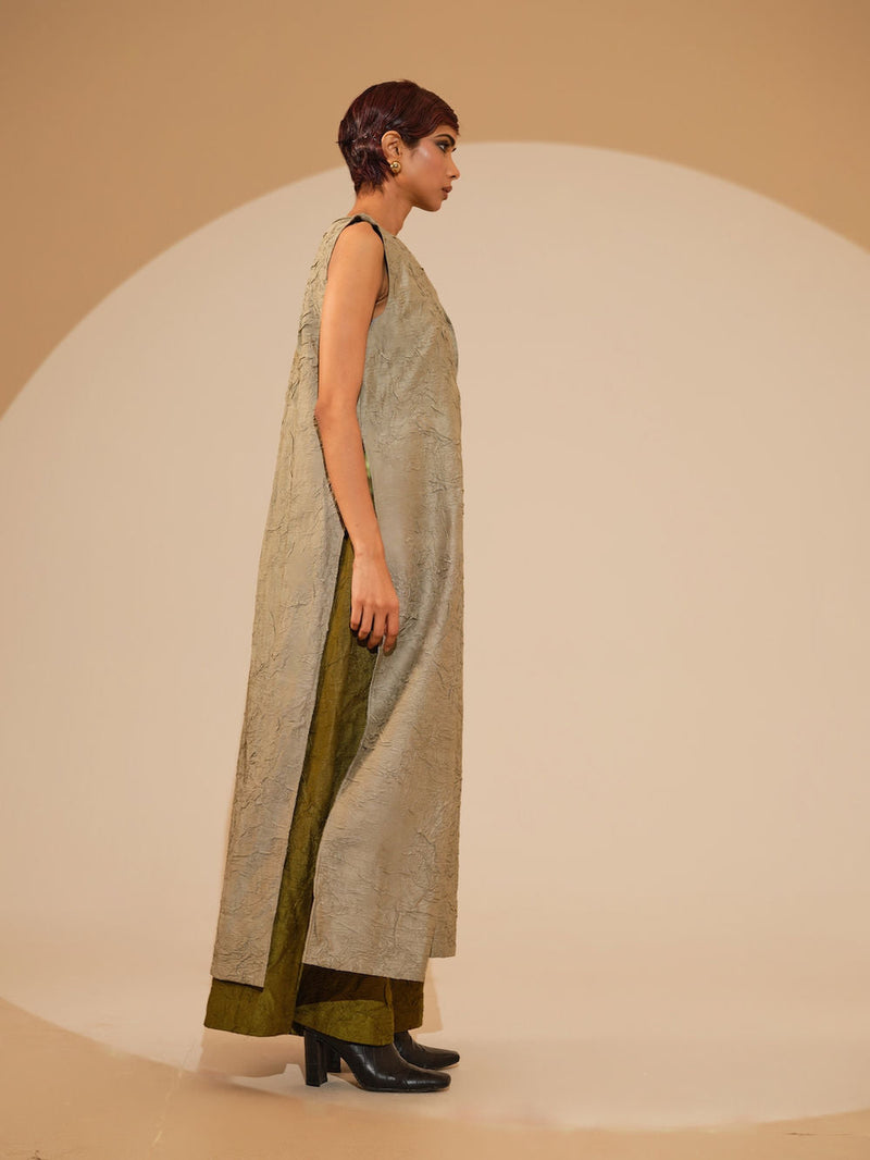 Flip Tunic-Taupe crushed silk tunics/kaftan by Stoique in taupe for women in Singapore