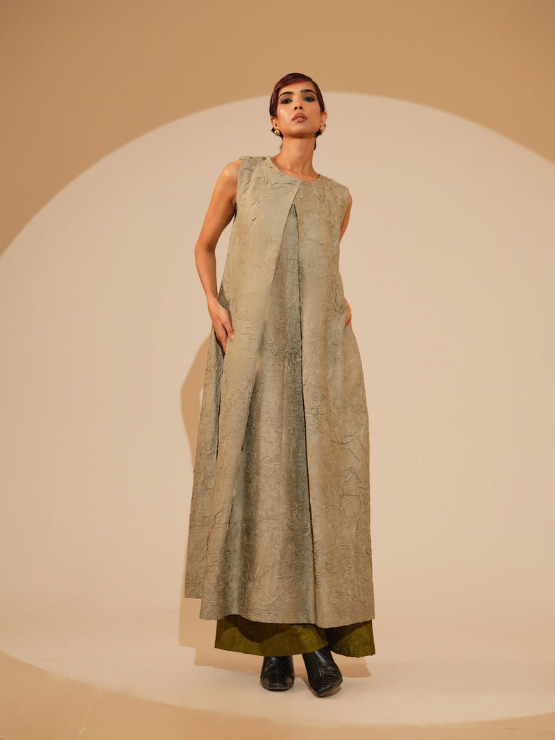 Flip Tunic-Taupe crushed silk tunics/kaftan by Stoique in taupe for women in Singapore