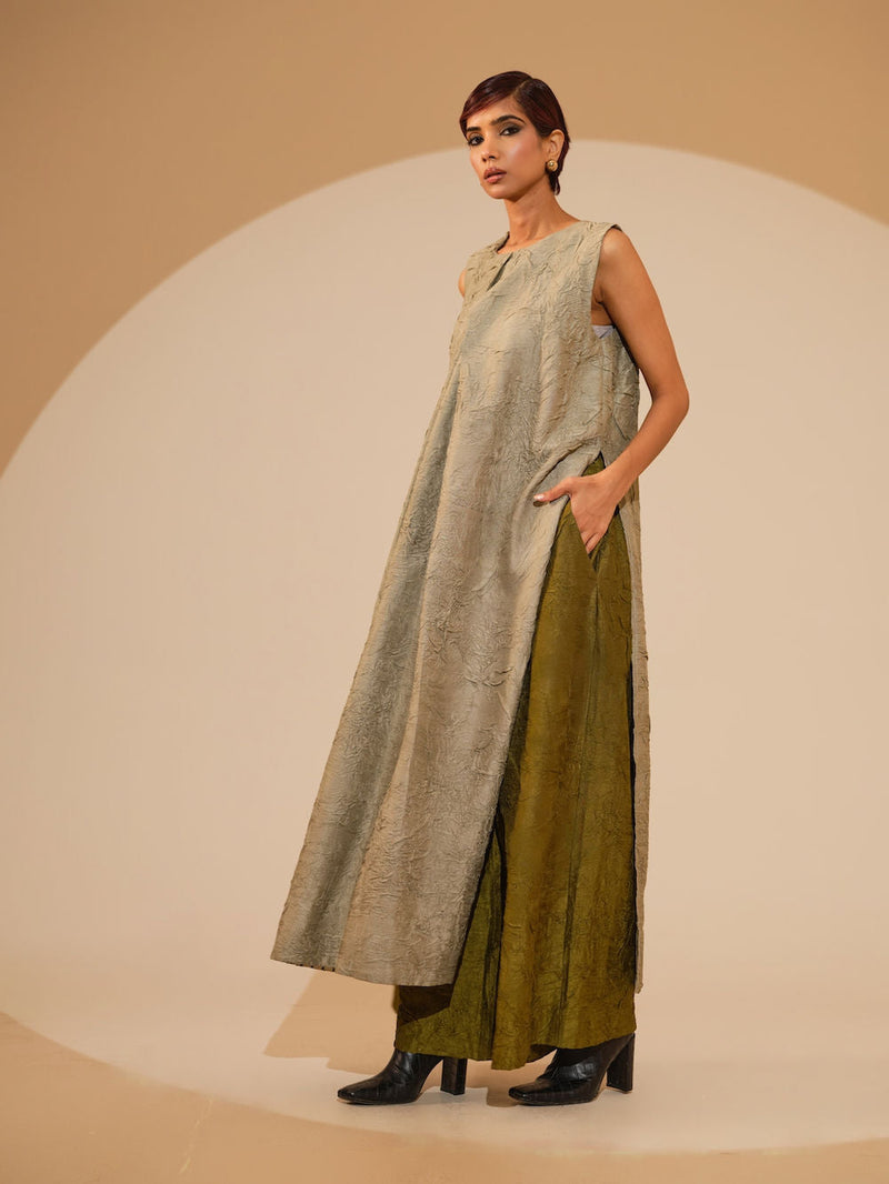 Flip Tunic-Taupe crushed silk tunics/kaftan by Stoique in taupe for women in Singapore