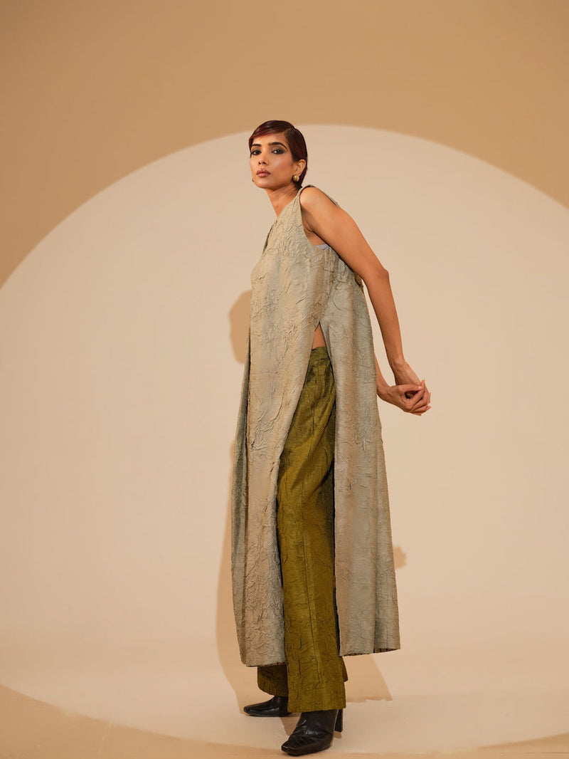 Flip Tunic-Taupe crushed silk tunics/kaftan by Stoique in taupe for women in Singapore