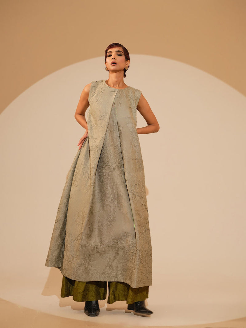 Flip Tunic-Taupe crushed silk tunics/kaftan by Stoique in taupe for women in Singapore