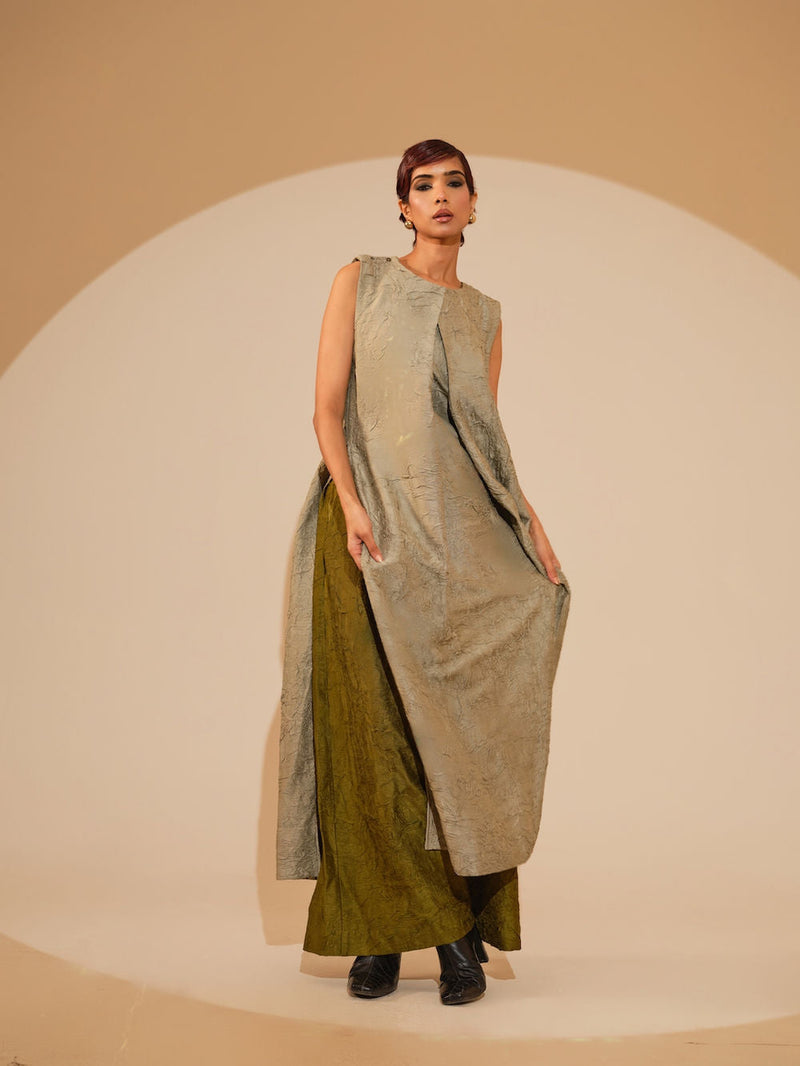 Flip Tunic-Taupe crushed silk tunics/kaftan by Stoique in taupe for women in Singapore