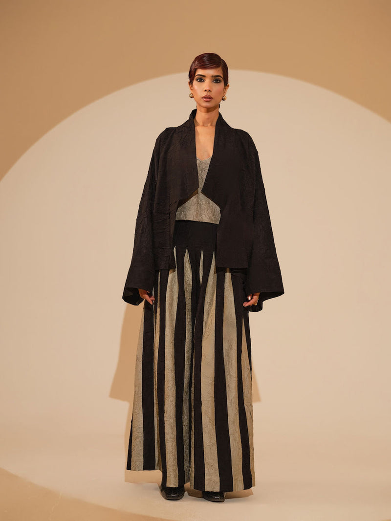 Bloom Overlay-Black + Multi crushed silk jacket/overlay by Stoique in black, multi for women in Singapore