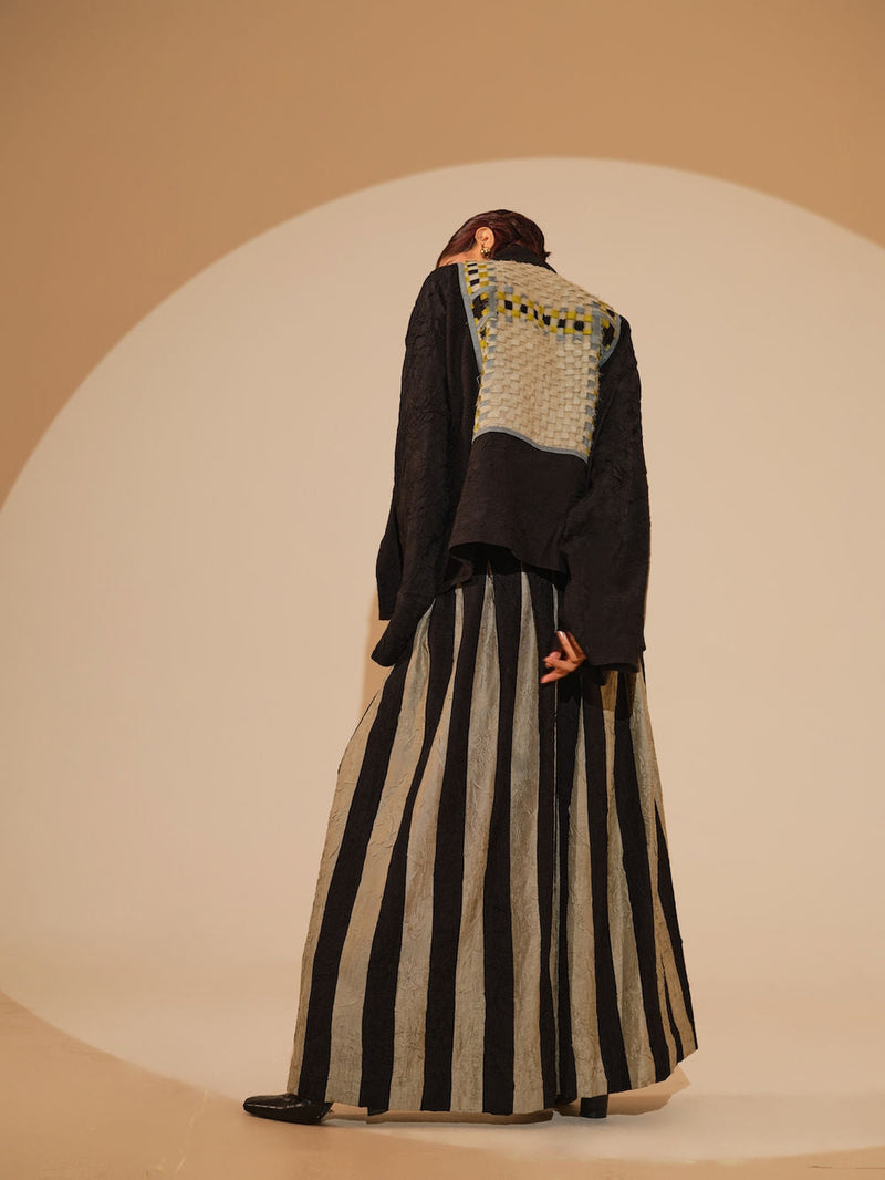 Bloom Overlay-Black + Multi crushed silk jacket/overlay by Stoique in black, multi for women in Singapore