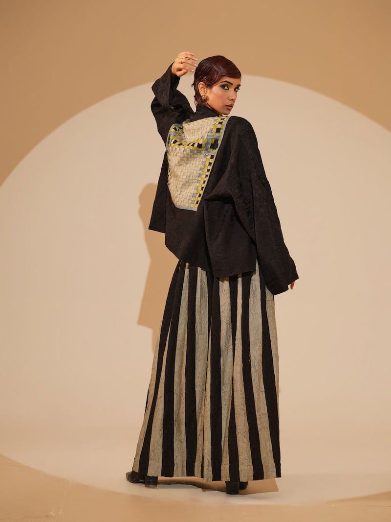 Bloom Overlay-Black + Multi crushed silk jacket/overlay by Stoique in black, multi for women in Singapore