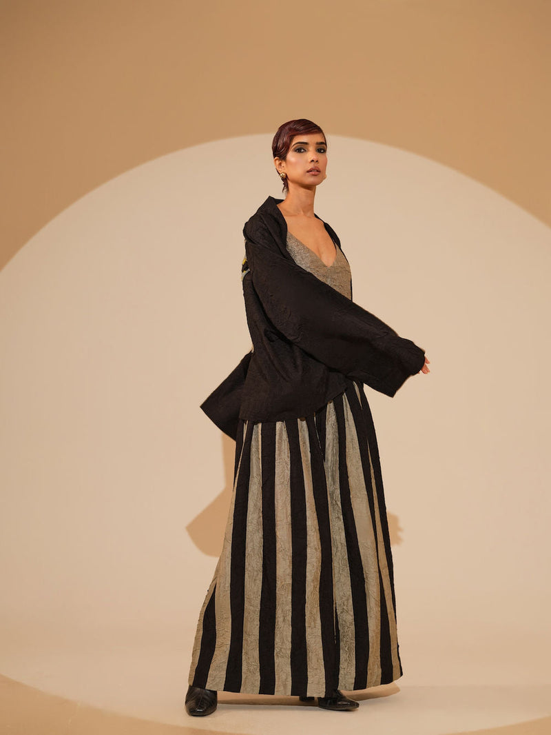Bloom Overlay-Black + Multi crushed silk jacket/overlay by Stoique in black, multi for women in Singapore