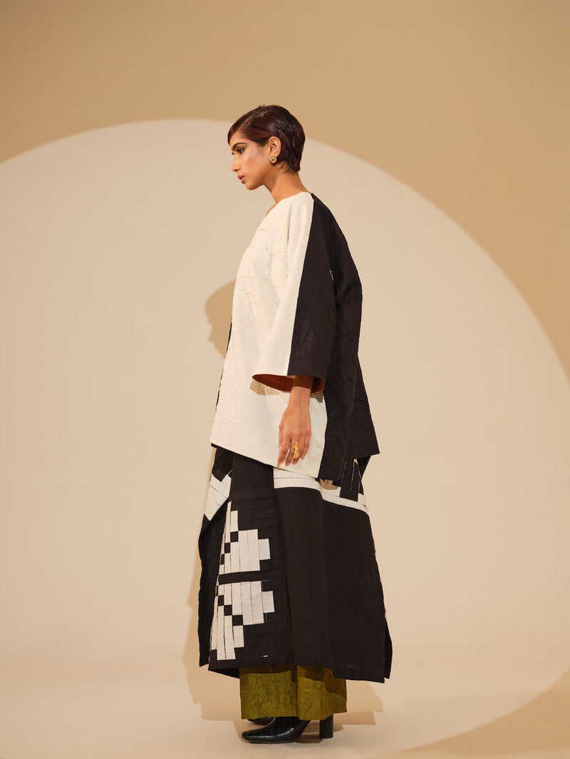 Ember Skirt-Black + Natural crushed cotton skirt by Stoique in black, natural for women in Singapore