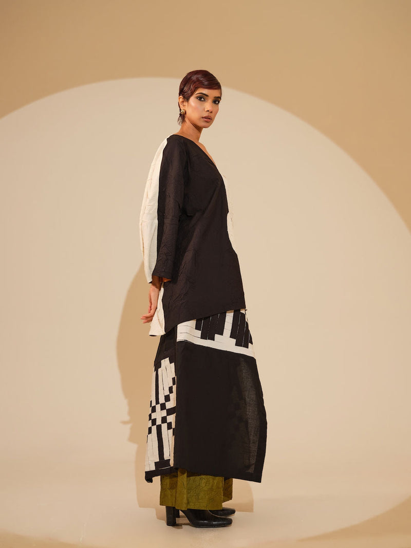 Ember Skirt-Black + Natural crushed cotton skirt by Stoique in black, natural for women in Singapore