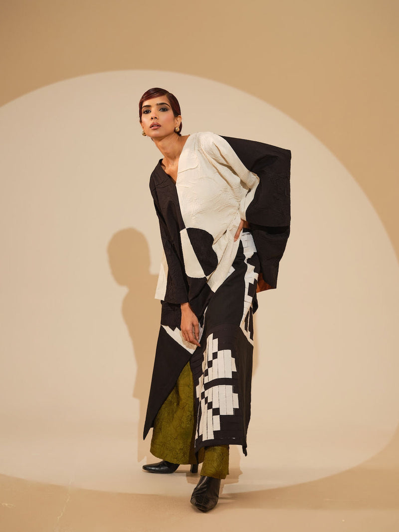 Ember Skirt-Black + Natural crushed cotton skirt by Stoique in black, natural for women in Singapore
