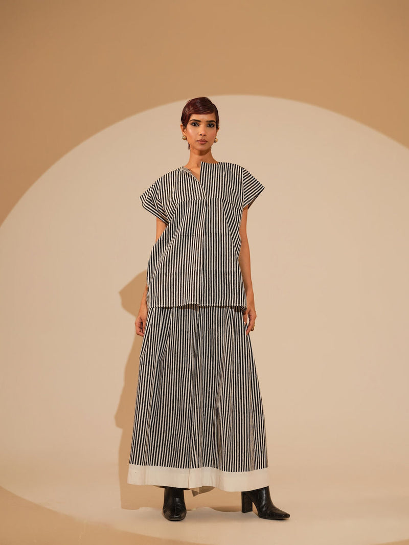 Gale Top-Natural + Black handwoven cotton top/shirt by Stoique in natural, black for women in Singapore