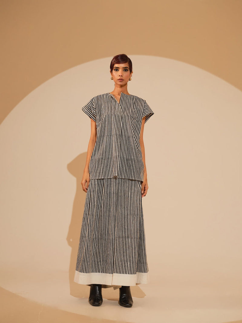 Gale Top-Natural + Black handwoven cotton top/shirt by Stoique in natural, black for women in Singapore