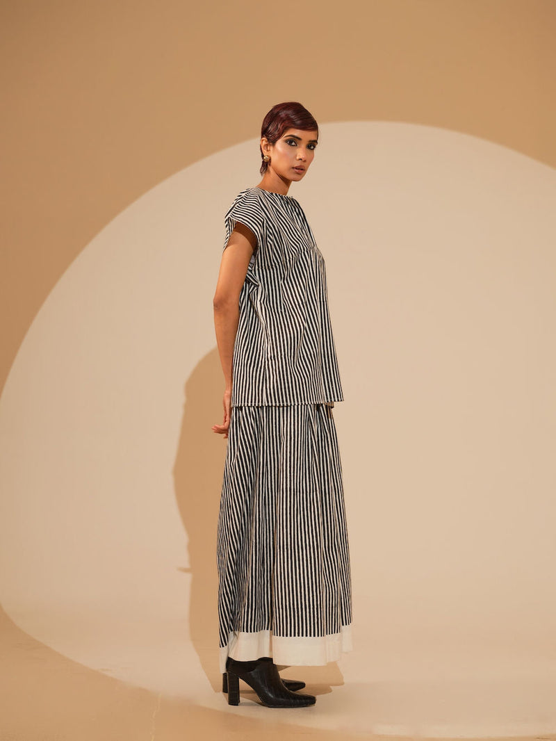 Gale Top-Natural + Black handwoven cotton top/shirt by Stoique in natural, black for women in Singapore