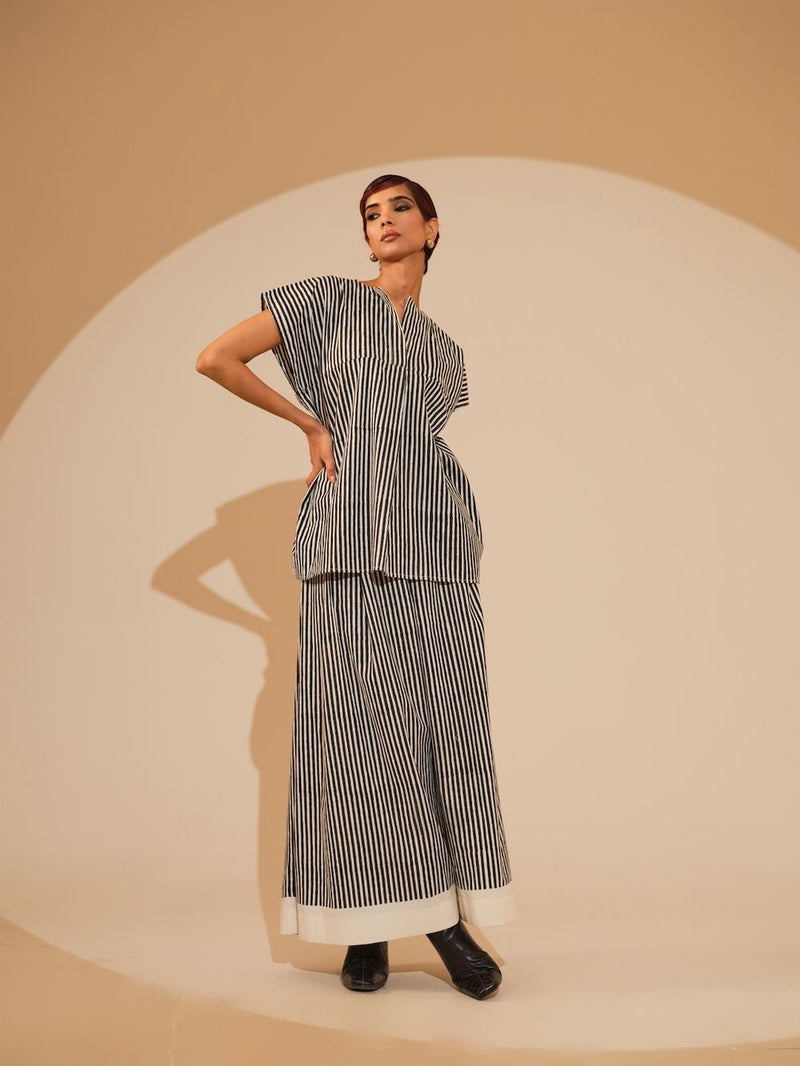 Gale Top-Natural + Black handwoven cotton top/shirt by Stoique in natural, black for women in Singapore