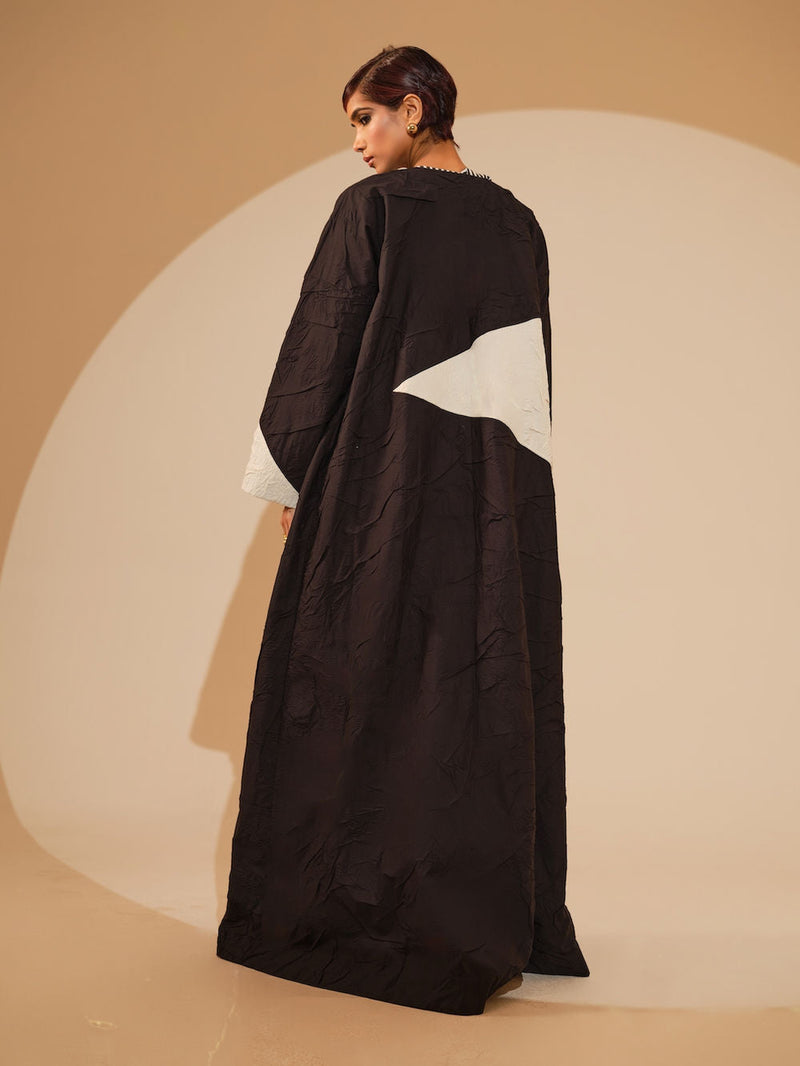 Mist Overlay-Black + Natural crushed cotton jacket/overlay by Stoique in black, natural for women in Singapore
