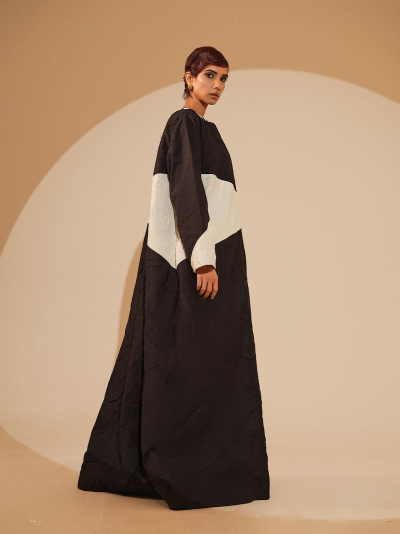 Mist Overlay-Black + Natural crushed cotton jacket/overlay by Stoique in black, natural for women in Singapore