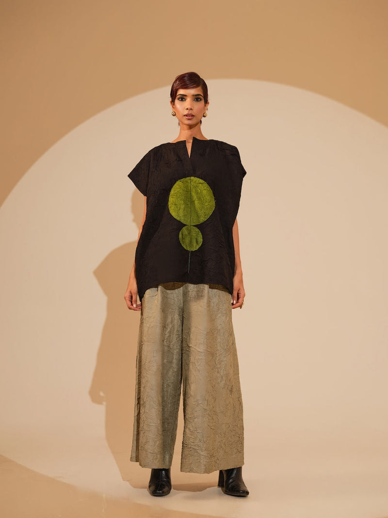 Lane Top-Black + JAde crushed silk top/shirt by Stoique in black, jade for women in Singapore
