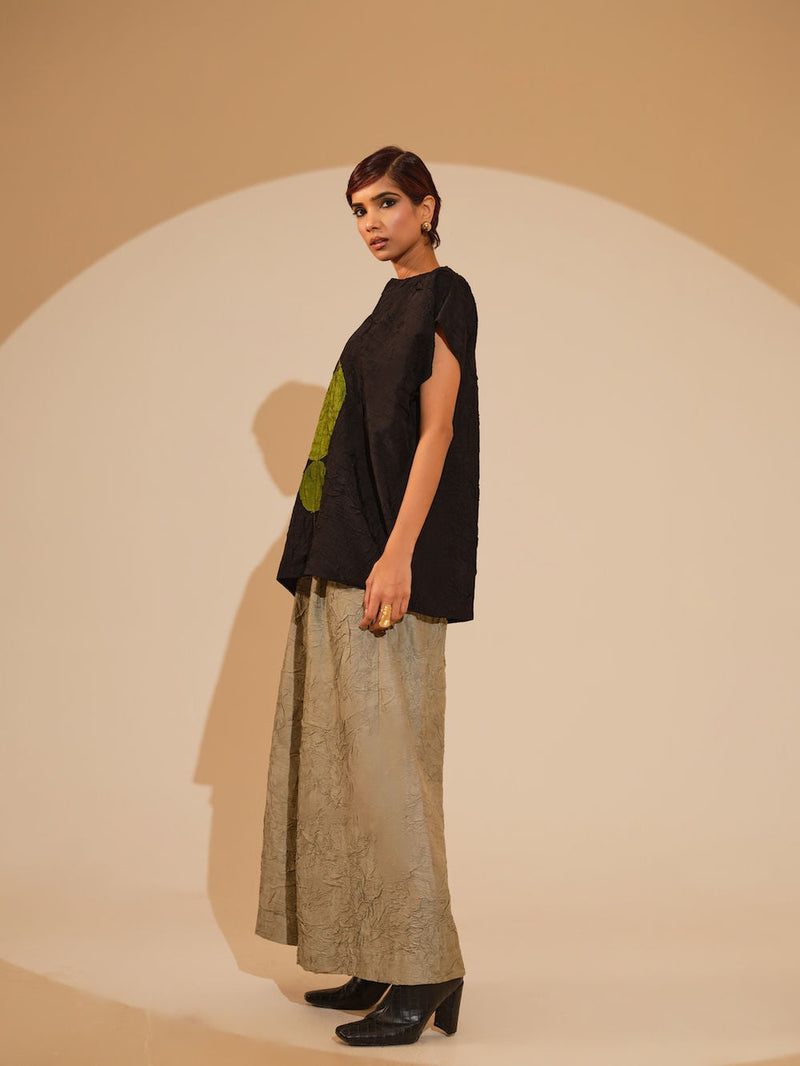 Lane Top-Black + JAde crushed silk top/shirt by Stoique in black, jade for women in Singapore