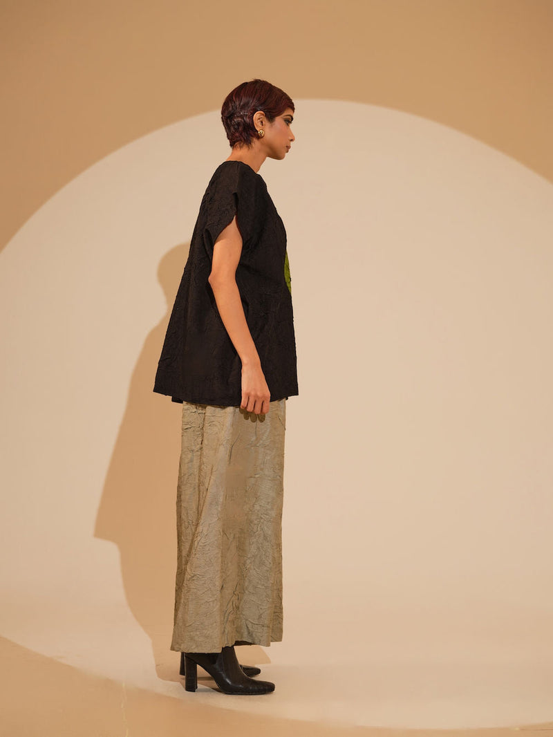 Lane Top-Black + JAde crushed silk top/shirt by Stoique in black, jade for women in Singapore