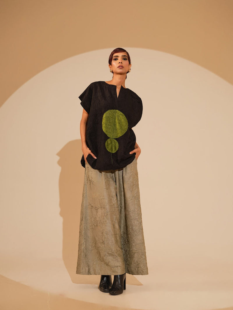 Lane Top-Black + JAde crushed silk top/shirt by Stoique in black, jade for women in Singapore