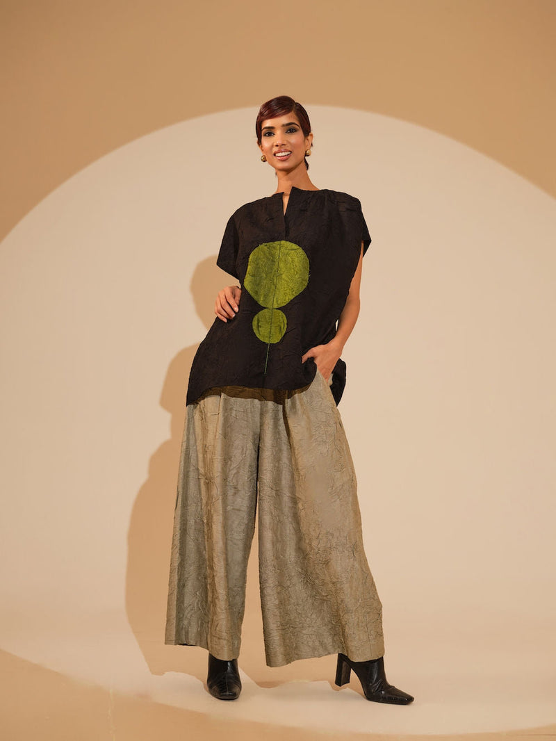 Lane Top-Black + JAde crushed silk top/shirt by Stoique in black, jade for women in Singapore