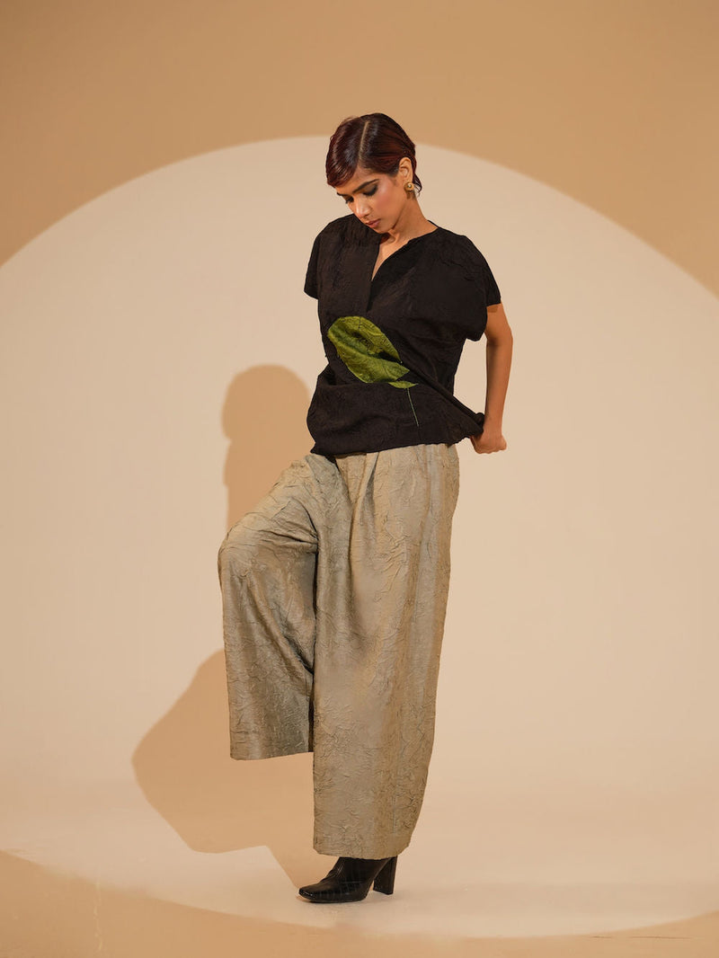 Lane Top-Black + JAde crushed silk top/shirt by Stoique in black, jade for women in Singapore