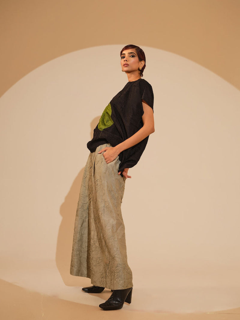 Lane Top-Black + JAde crushed silk top/shirt by Stoique in black, jade for women in Singapore