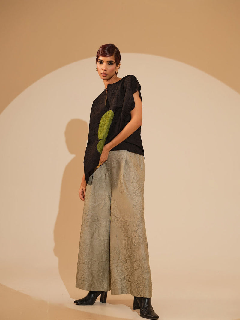 Lane Top-Black + JAde crushed silk top/shirt by Stoique in black, jade for women in Singapore