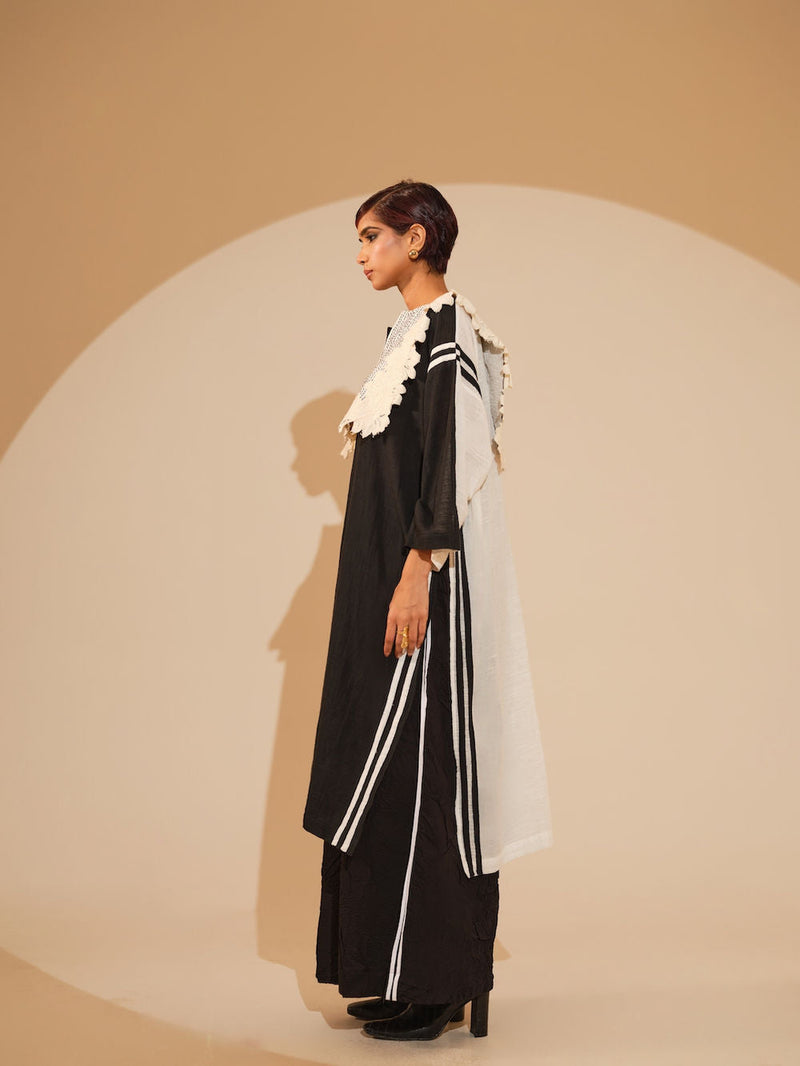 Fern Pants-Black + Natural crushed cotton pant/trouser by Stoique in black, natural for women in Singapore