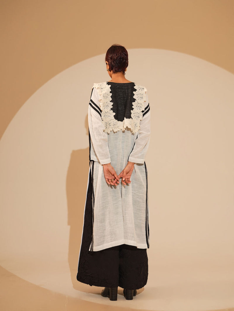 Fern Pants-Black + Natural crushed cotton pant/trouser by Stoique in black, natural for women in Singapore