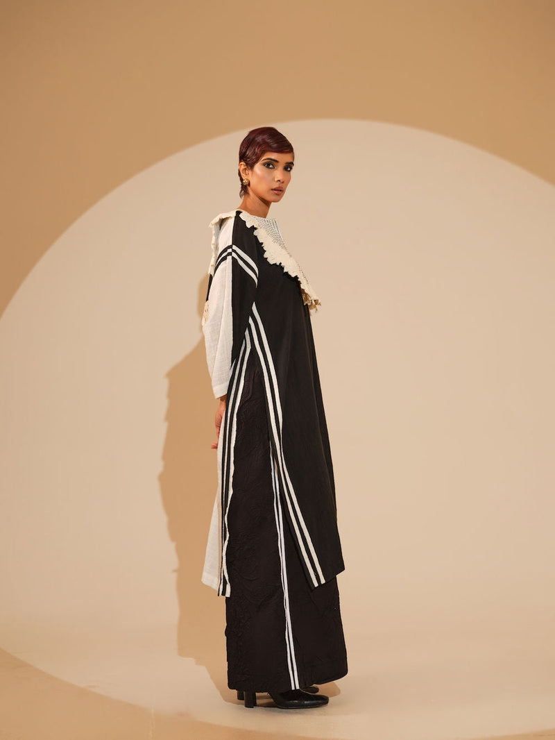 Fern Tunic-Black + Natural crushed silk tunics/kaftan by Stoique in black, natural for women in Singapore