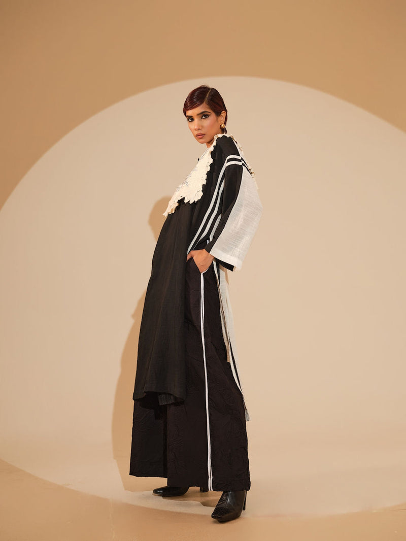 Fern Pants-Black + Natural crushed cotton pant/trouser by Stoique in black, natural for women in Singapore