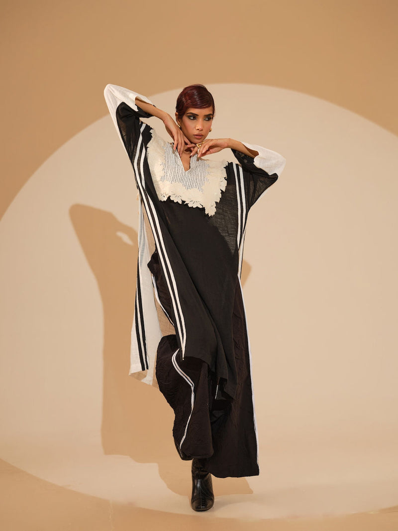 Fern Pants-Black + Natural crushed cotton pant/trouser by Stoique in black, natural for women in Singapore