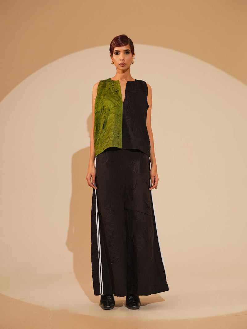 Stream CB Top-Jade + Black crushed silk top/shirt by Stoique in jade, black for women in Singapore