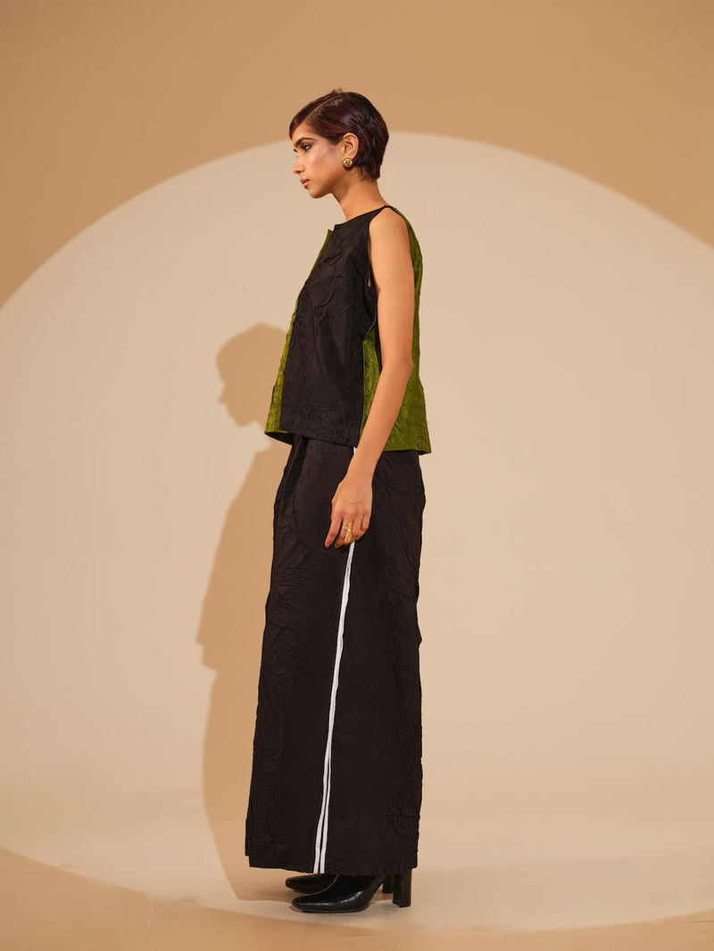 Stream CB Top-Jade + Black crushed silk top/shirt by Stoique in jade, black for women in Singapore