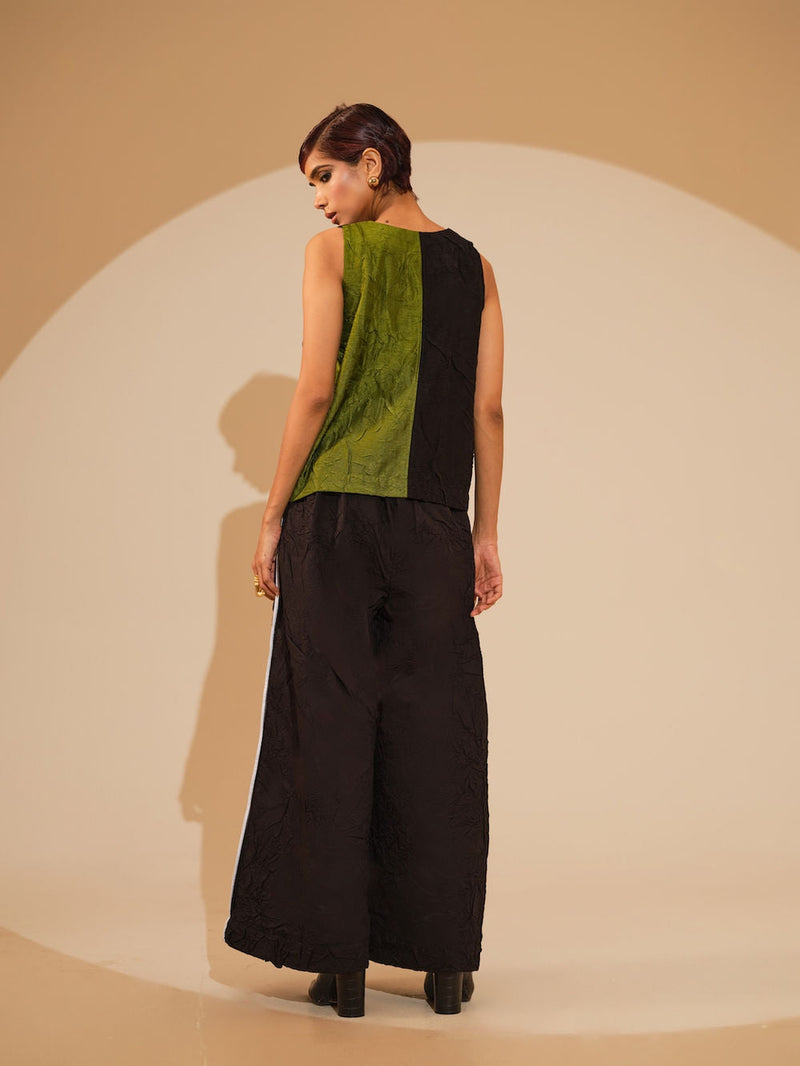 Stream CB Top-Jade + Black crushed silk top/shirt by Stoique in jade, black for women in Singapore