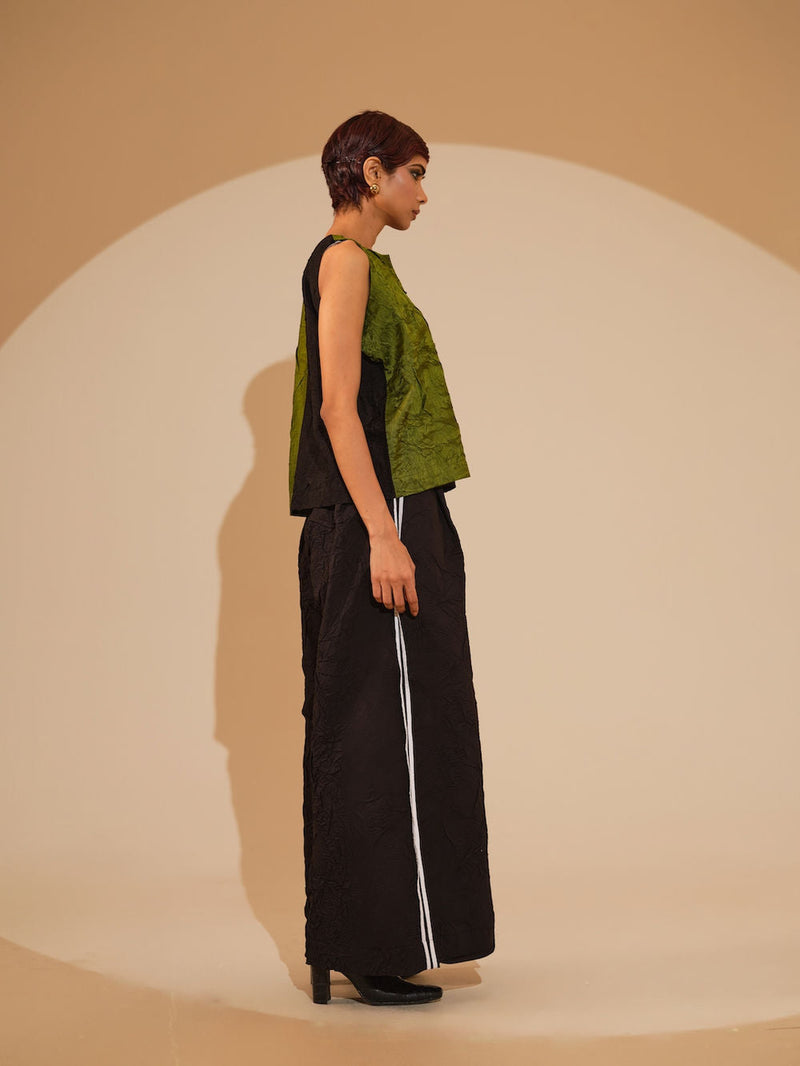 Stream CB Top-Jade + Black crushed silk top/shirt by Stoique in jade, black for women in Singapore