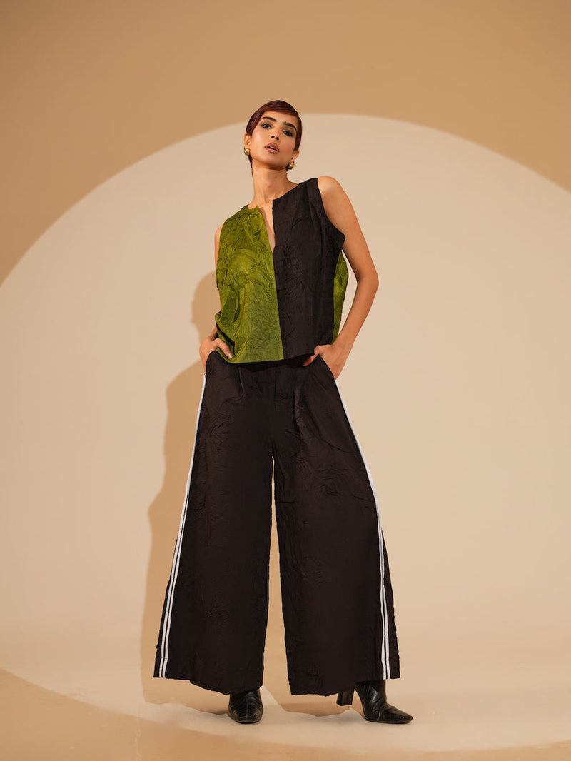 Stream CB Top-Jade + Black crushed silk top/shirt by Stoique in jade, black for women in Singapore