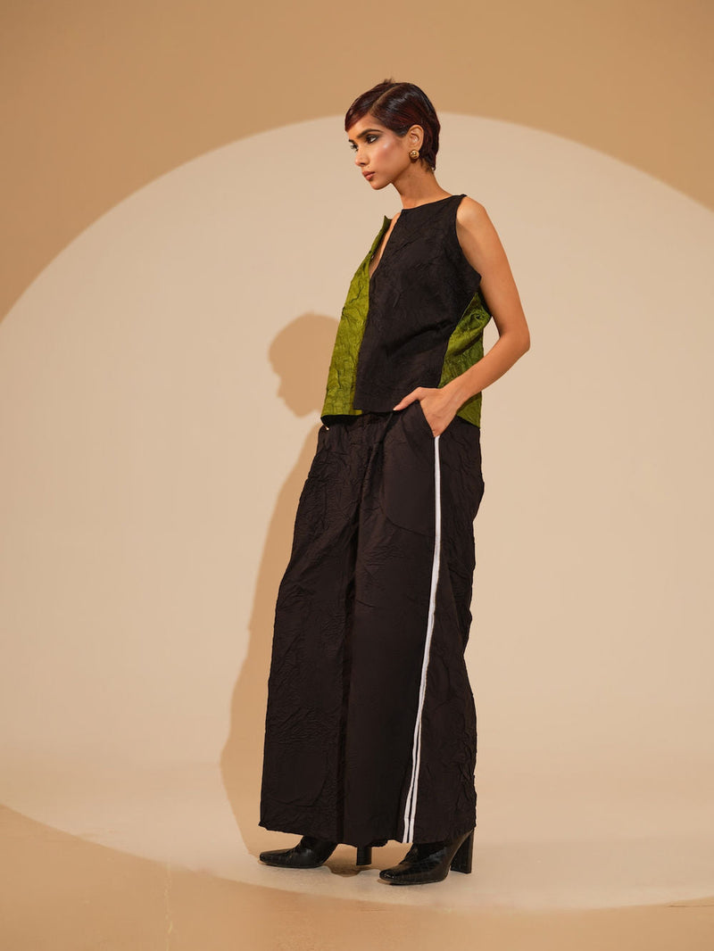 Stream CB Top-Jade + Black crushed silk top/shirt by Stoique in jade, black for women in Singapore