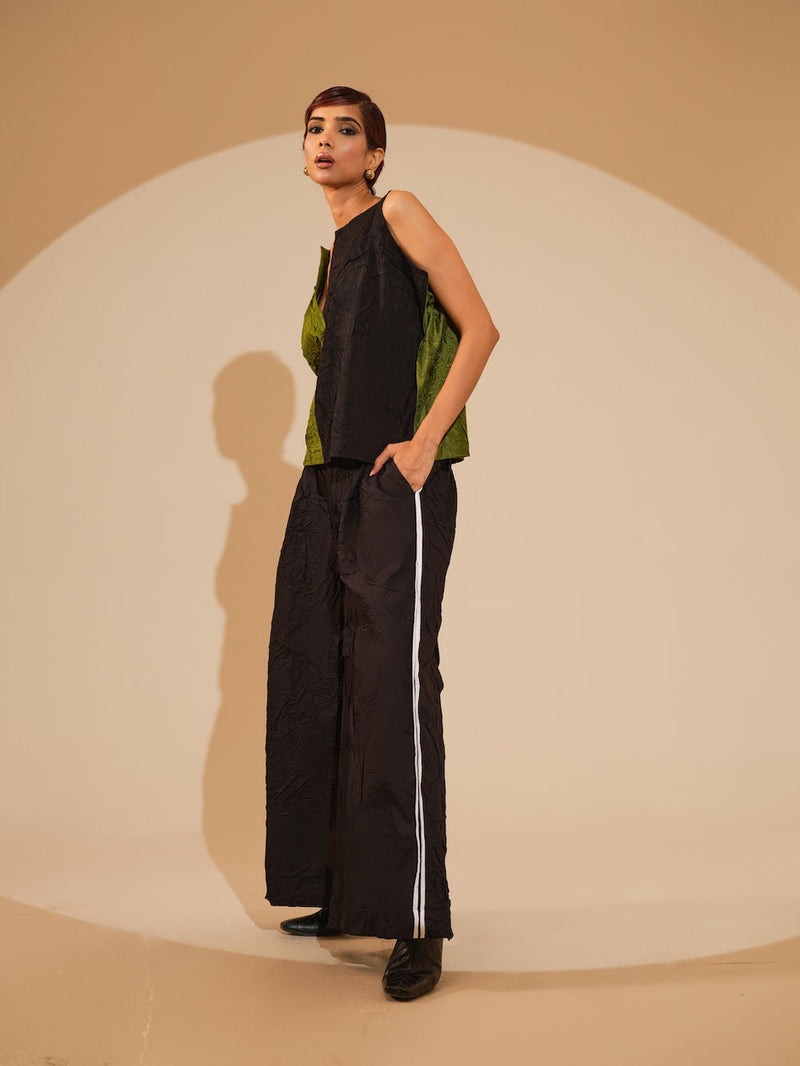 Stream CB Top-Jade + Black crushed silk top/shirt by Stoique in jade, black for women in Singapore