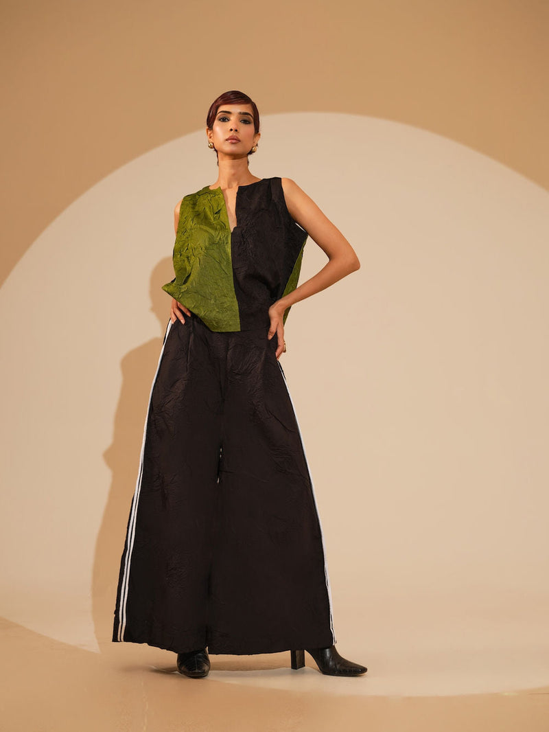Stream CB Top-Jade + Black crushed silk top/shirt by Stoique in jade, black for women in Singapore