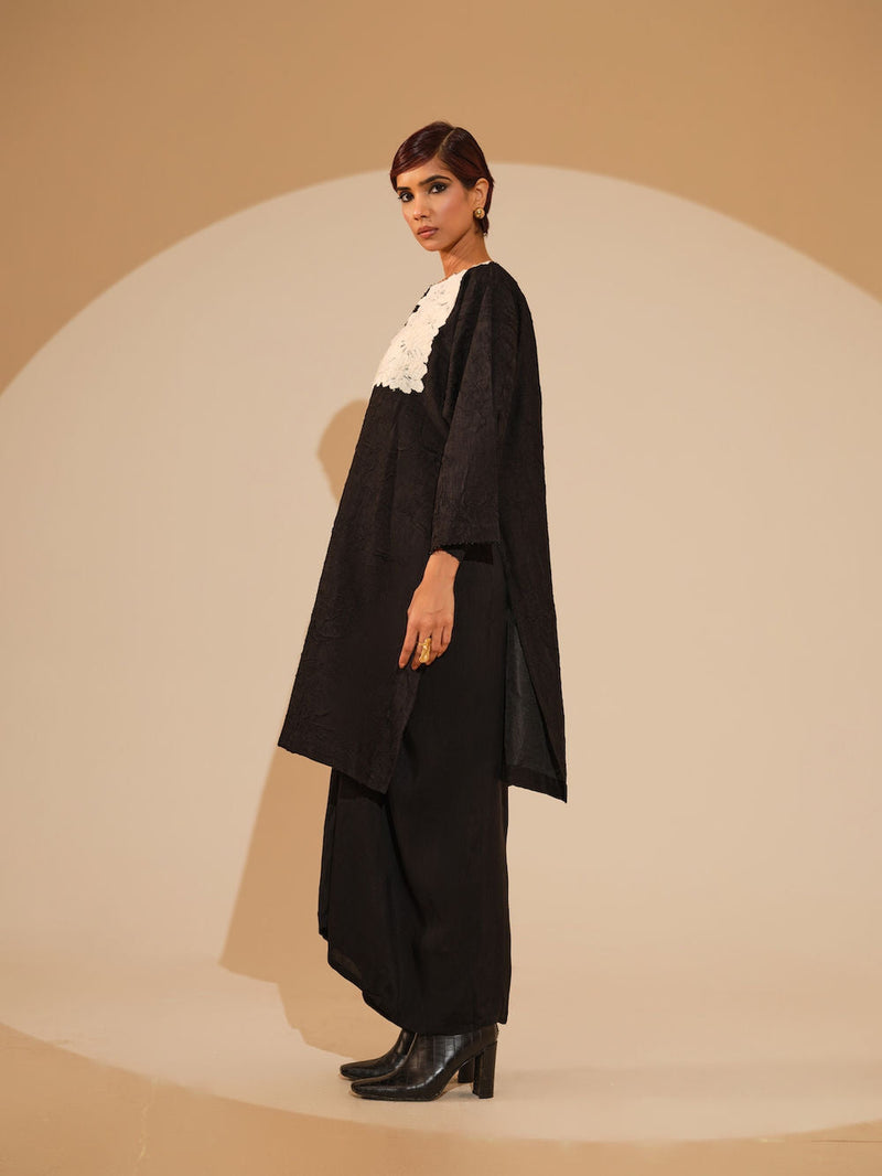 Beam Tunic-Black + Natural crushed silk tunics/kaftan by Stoique in black, natural for women in Singapore