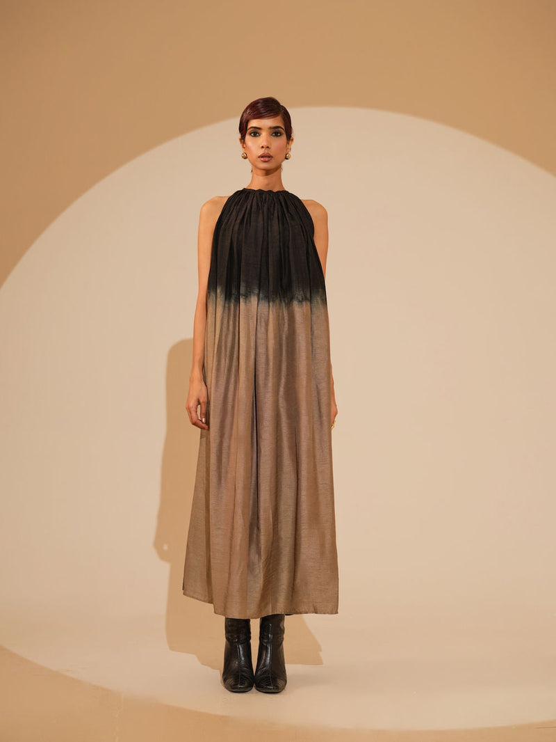 Retain Dress-Black + Grey mysore silk dress by Stoique in black, grey for women in Singapore