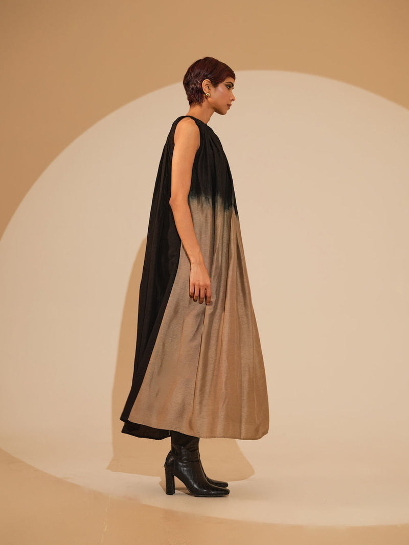 Retain Dress-Black + Grey mysore silk dress by Stoique in black, grey for women in Singapore