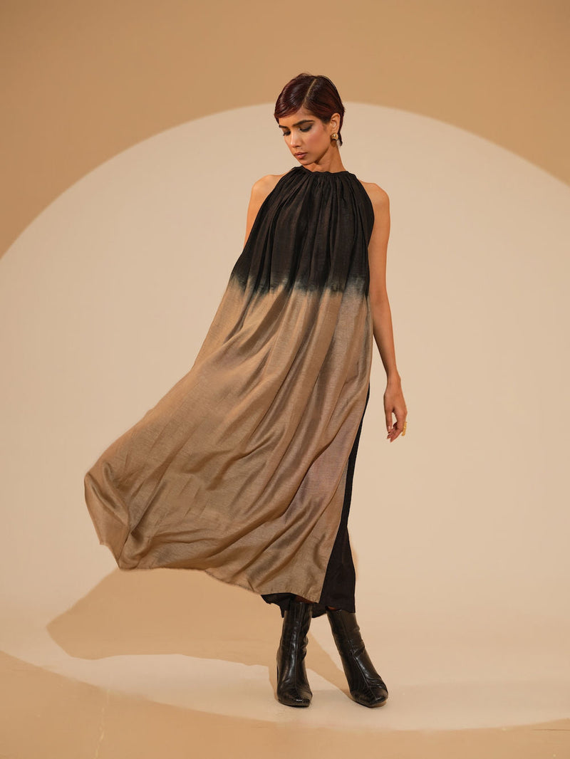 Retain Dress-Black + Grey mysore silk dress by Stoique in black, grey for women in Singapore