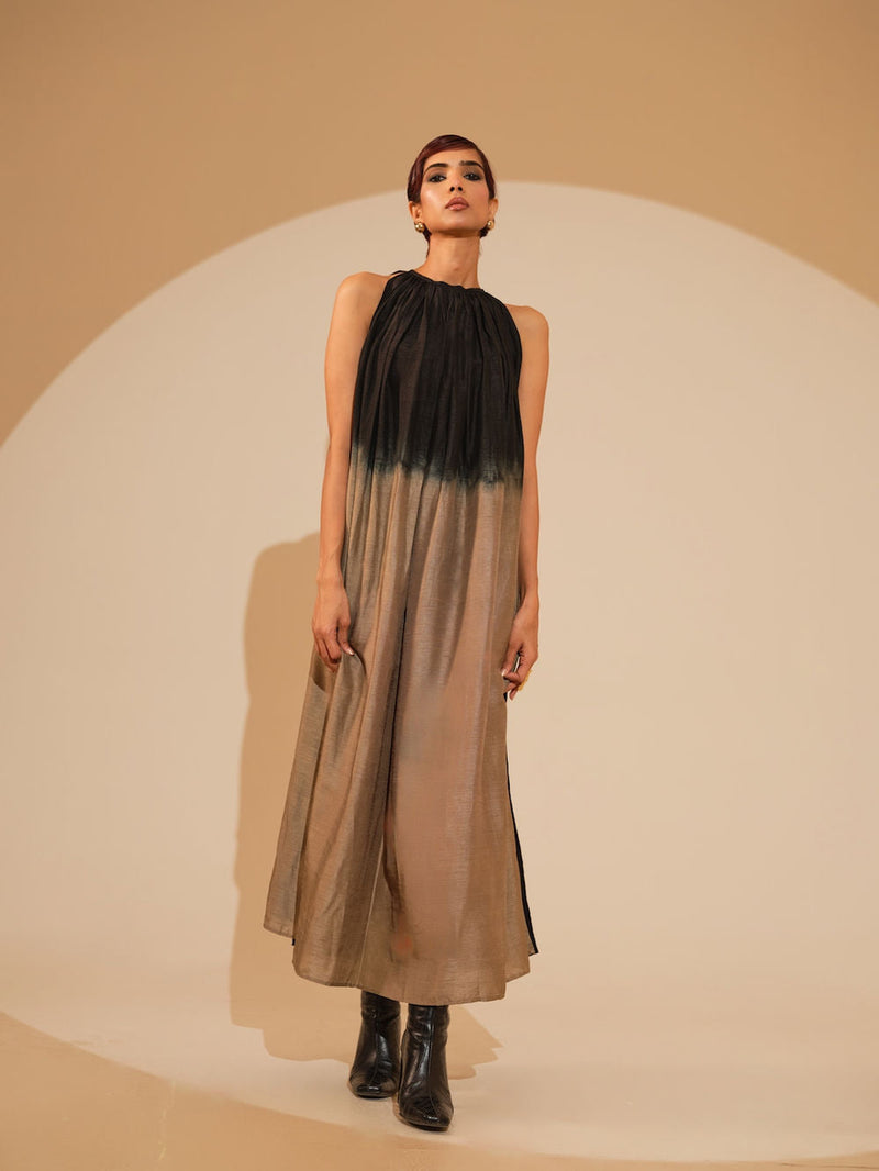 Retain Dress-Black + Grey mysore silk dress by Stoique in black, grey for women in Singapore