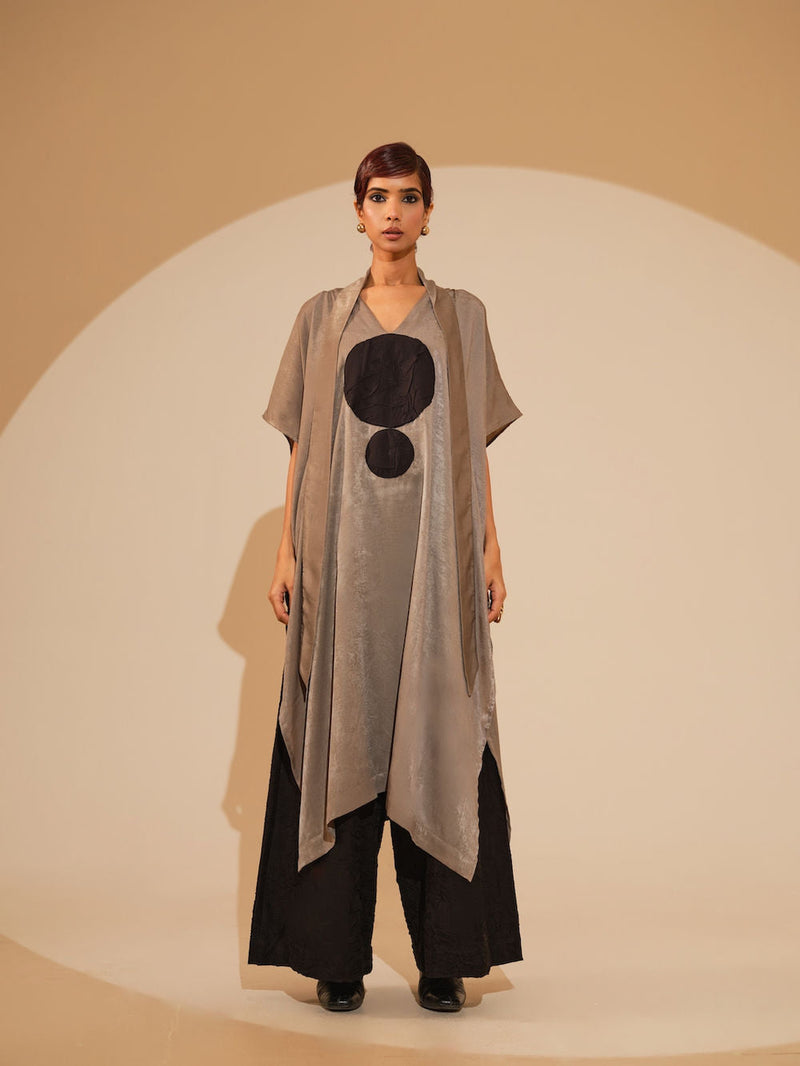 Days Tunic-Grey + Black velvet silk tunics/kaftan by Stoique in grey, black for women in Singapore