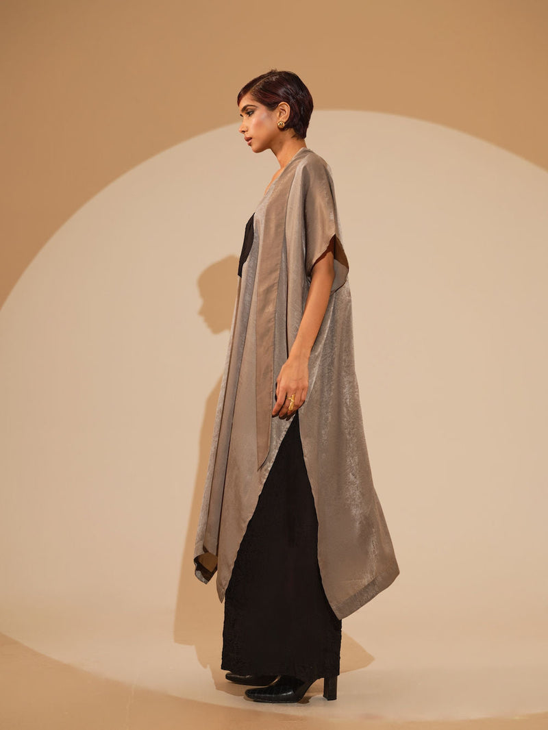 Days Tunic-Grey + Black velvet silk tunics/kaftan by Stoique in grey, black for women in Singapore