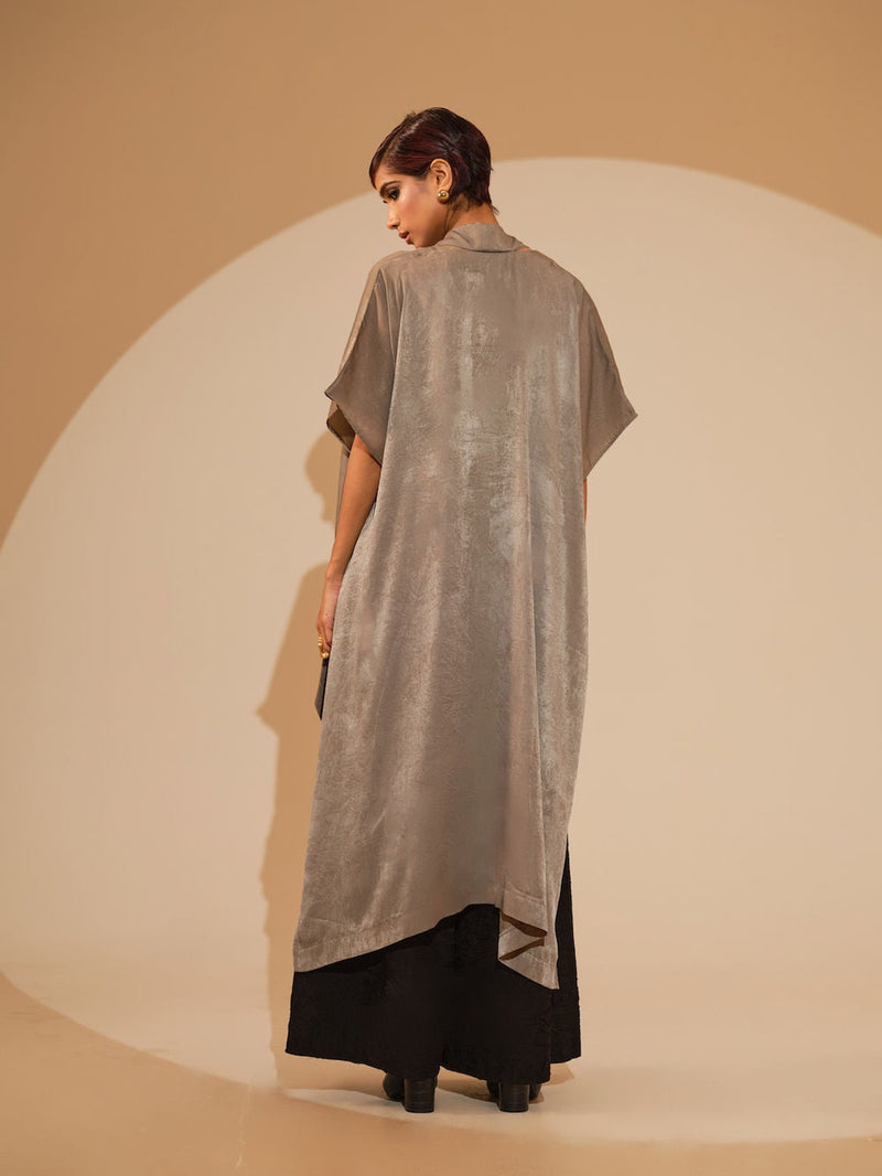 Days Tunic-Grey + Black velvet silk tunics/kaftan by Stoique in grey, black for women in Singapore