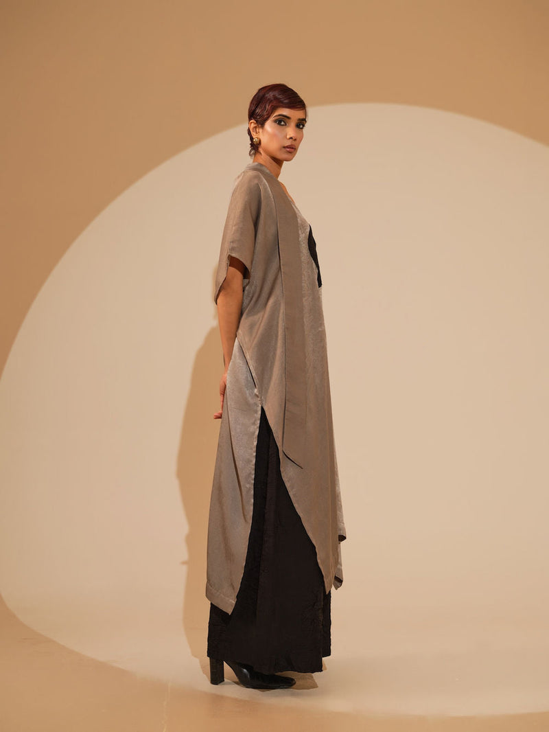 Days Tunic-Grey + Black velvet silk tunics/kaftan by Stoique in grey, black for women in Singapore