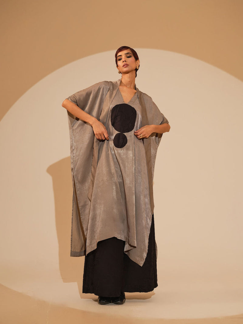 Days Tunic-Grey + Black velvet silk tunics/kaftan by Stoique in grey, black for women in Singapore